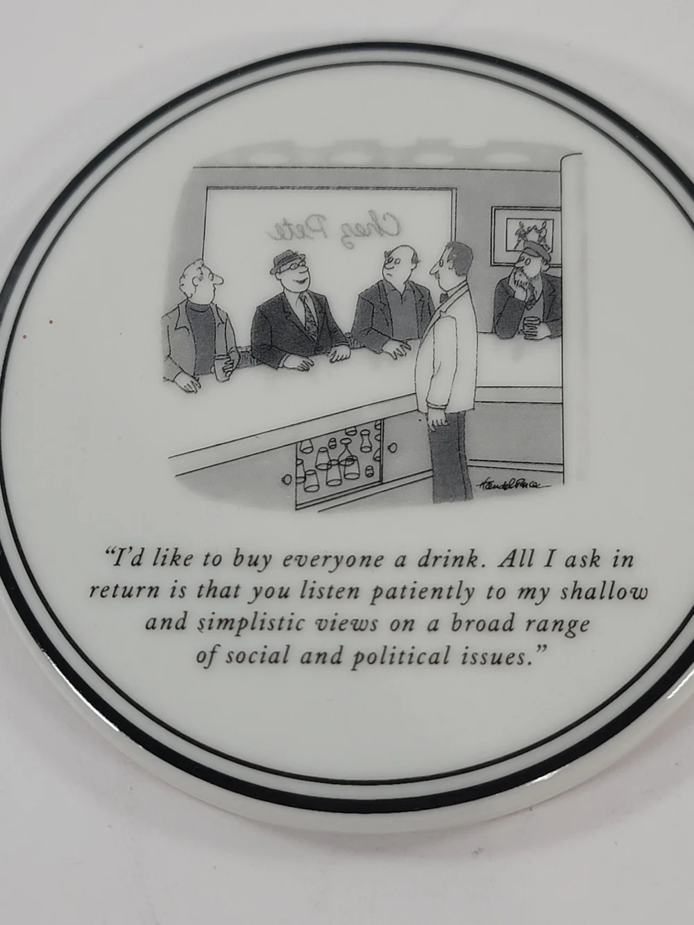 New Yorker Magazine Cartoon Ceramic Coaster Set of 6 Restoration Hardware Cork